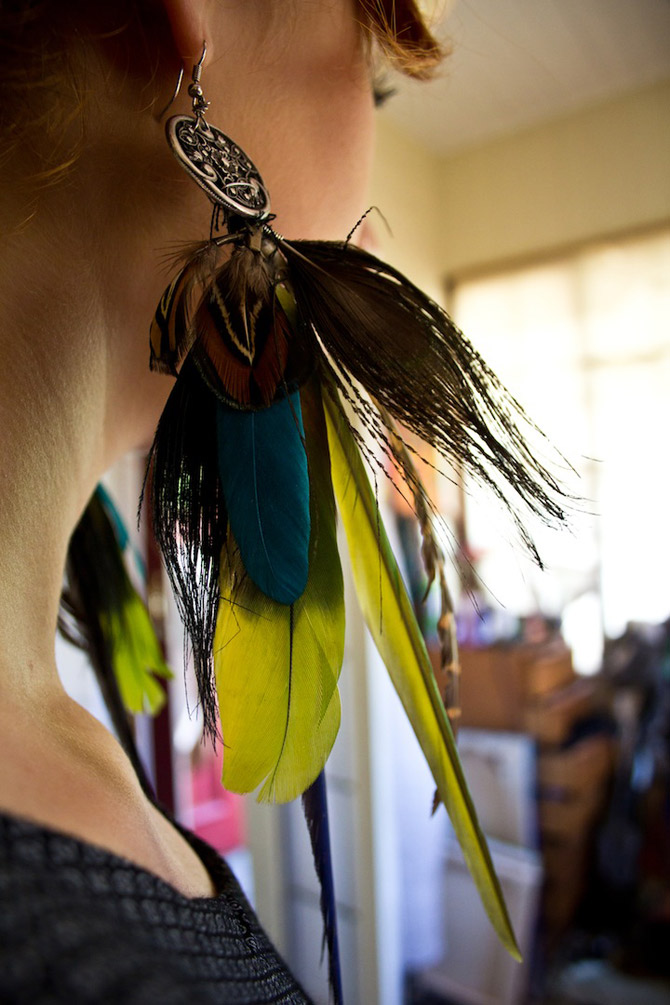 Earrings made from feathers