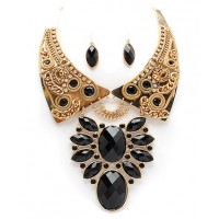 Coco-Jo Gold-Finish Collar and Black Feature Piece with Matching Earrings, $95. http://coco-jo.com.au/store/products/gold-finish-collar-black-feature-piece-with-matching-earrings/
