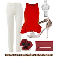 6) Sleek and sultry: Team tailored separates in red and white with animal print accessories for a luxe yet va-va-voom look.